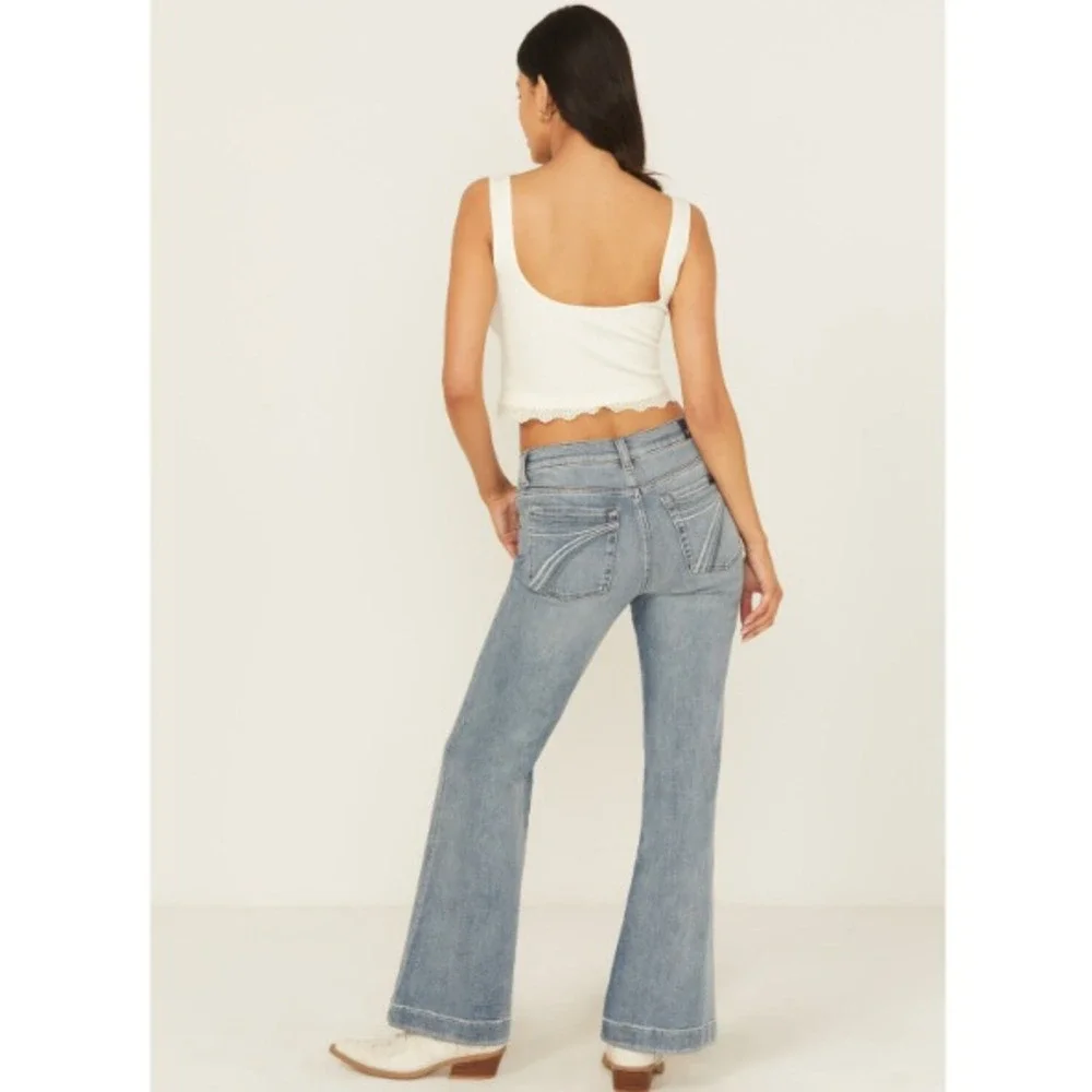 7 For All Mankind Dojo Tailorless Jeans 27 Embroidered Y2K Flared Santa Rosa - Picture 1 of 14